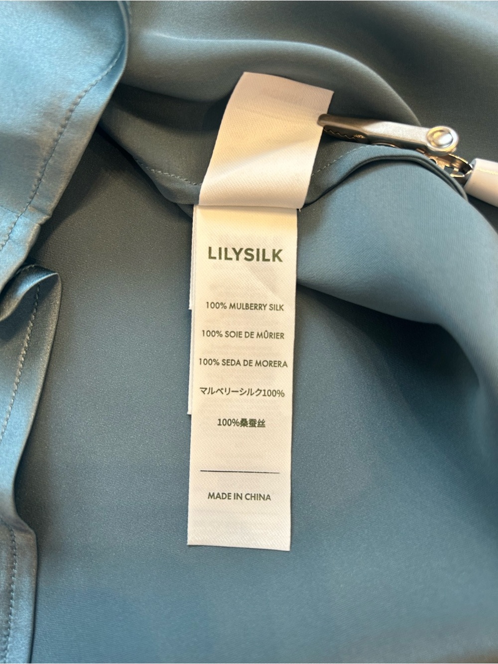 LilySilk 100% Mulberry Silk Button-Down Blouse — Slate Blue-Grey — Sz S - Picture 5 of 10